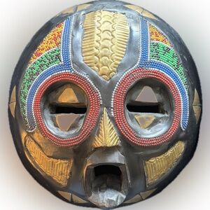 Handcrafted Baluba/Tikar-Inspired African Wood Mask | Decorative Tribal Wall Art